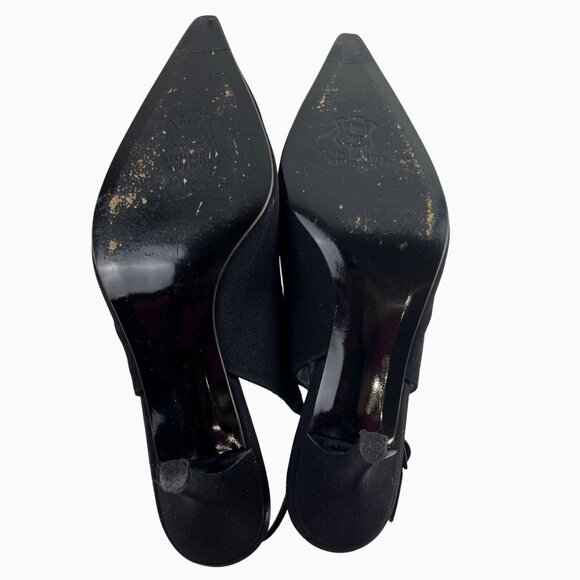 Stuart Weitzman Classic Chic Preppy Black Slingback Heels Embellished Toe 9.5 M - Picture 8 of 13